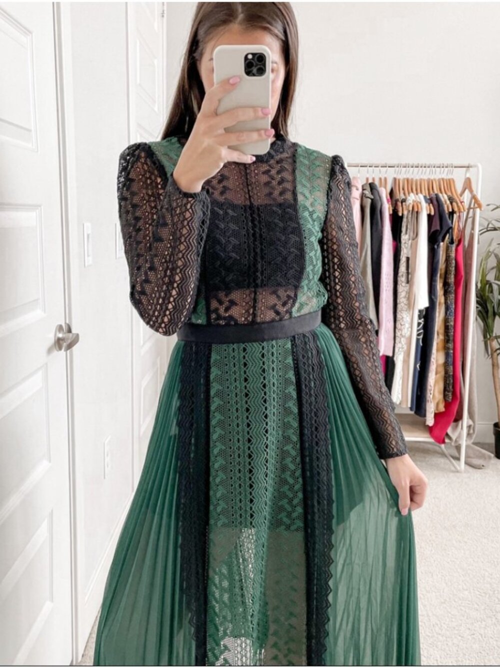 Self-Portrait Black and Emerald Green Lace Midi Dress Evening Party Size 4